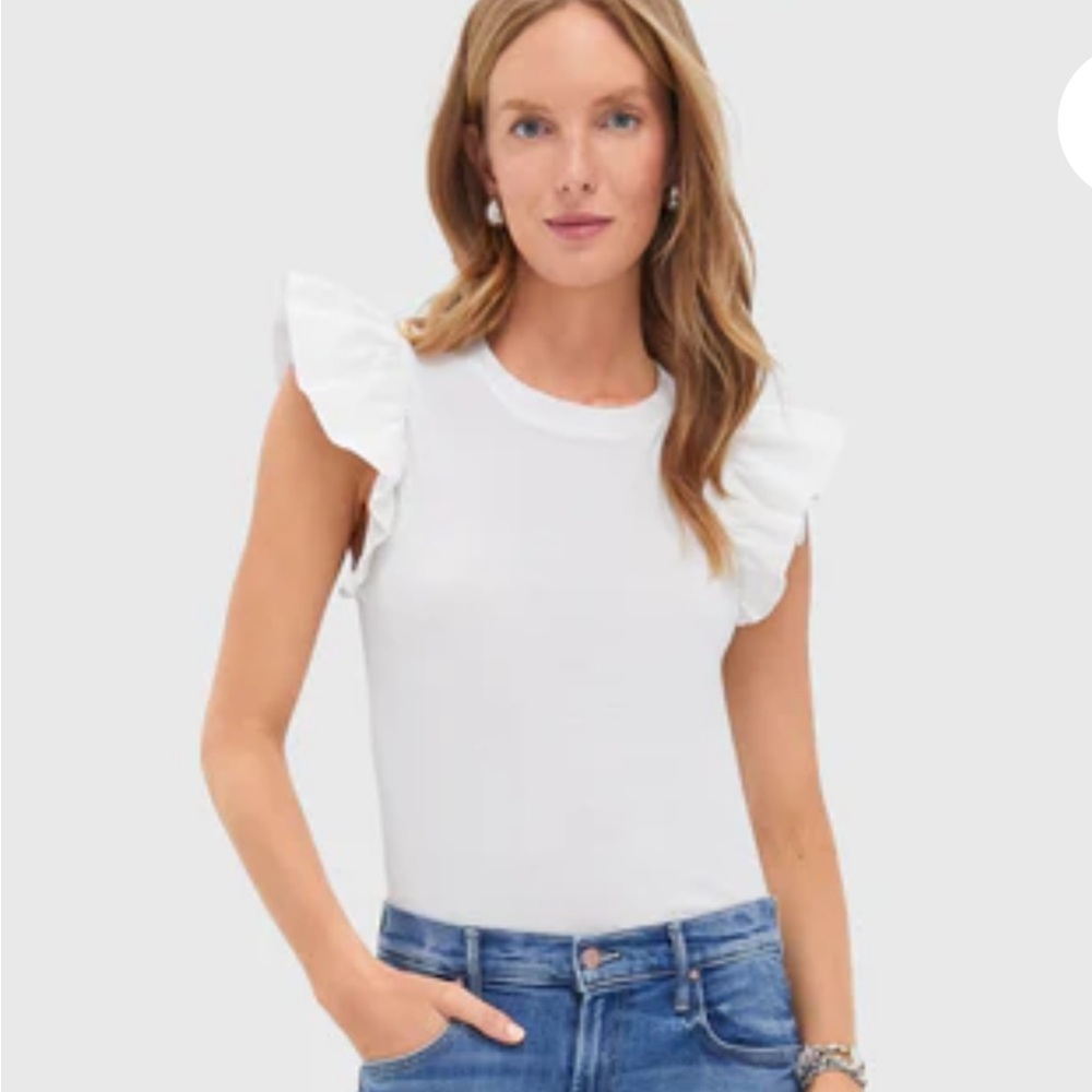 Tuckernuck White Kaia Flutter Sleeve Blouse 100% cotton natural fiber, Small - Picture 2 of 8